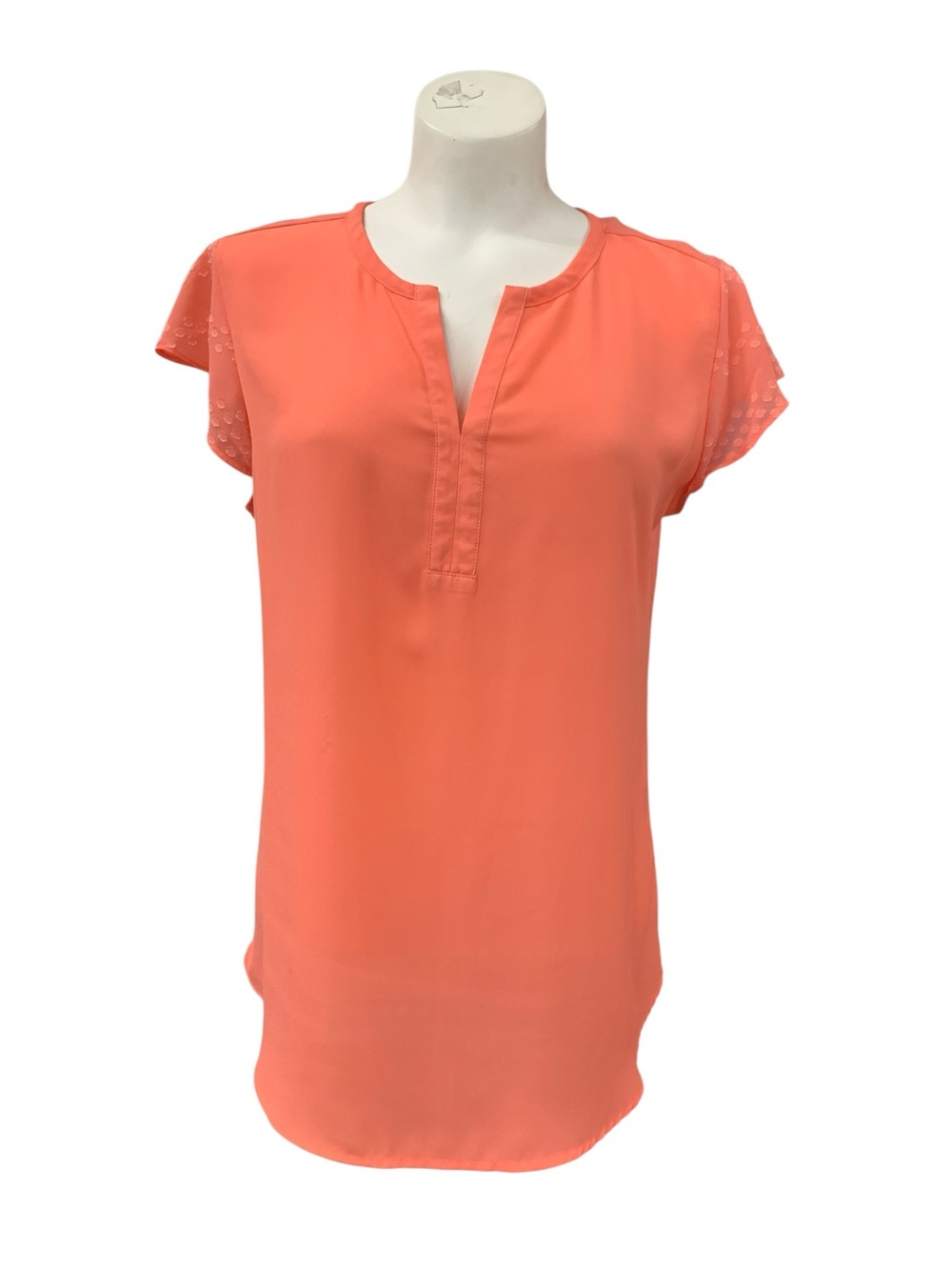 Van Heusen Coral Split V-Neck Cap Sleeve Blouse Size S